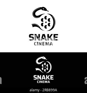 Snake with Camera Reel Stripes in Simple Black for Cinematography Video Film Movie Production Studio Cinema Theater Industry Label Logo Design Stock Vector