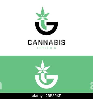 Letter Initial G Cannabis in Modern Minimalist Style for Cannabis Hashish Weed Marijuana Hemp Plant Business Brand Company Shop Logo Design Template Stock Vector