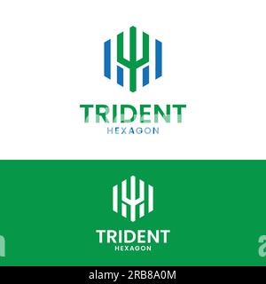 Simple Modern Trident Hexagonal in Green Blue Color for Investment Finance Accounting Management Company Corporate Stock Vector