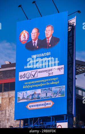 A Hun Sen & CPP party billboard during the campaigning for the 2023 general election. Phnom Penh, Cambodia. © Kraig Lieb Stock Photo