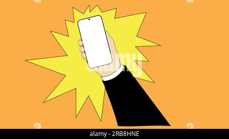 The hand is holding the phone. Online payment. Mobile phone in hand. Phone new technology. Stock Vector