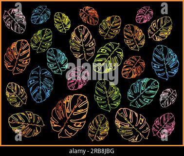 Coloured leaves on a black background. Cute coloured leaves for any decoration. Art of the coloured leaves. nature Stock Vector