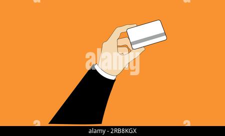 The hand holds the credit card. Credit card, dollar credit card. Money, bitcoin, cryptocurrency. Finance, investments concept Stock Vector