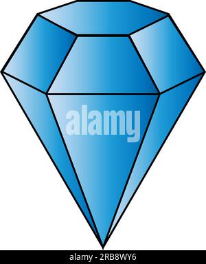 Faceted blue color diamond with black outline vector graphic Stock Vector
