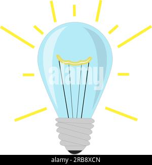 blue light bulb icon with yellow glow, vector illustration Stock Vector