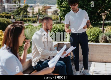 Two male business partners discussing new project Stock Photo