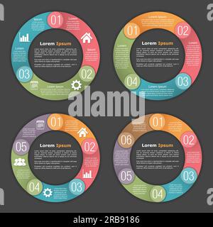 Circle diagram template with three, four, five and six steps or options, vector eps10 illustration Stock Vector