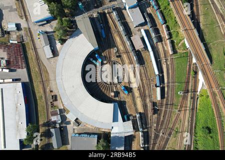 default Railway turntable for locomotives aerial view train turntable ...