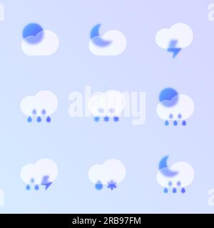 weather glass morphism trendy style icons Stock Vector