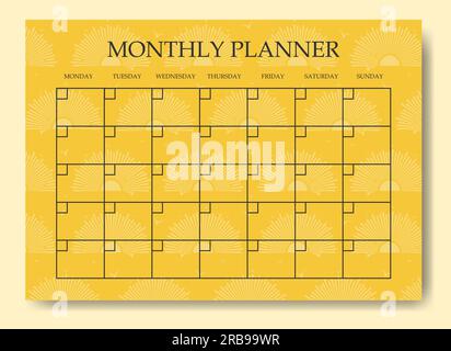 Monthly planners list worksheet summer template. Stock Vector