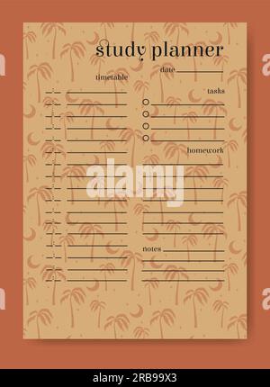 Study planner minimalist summer palms page design. Stock Vector