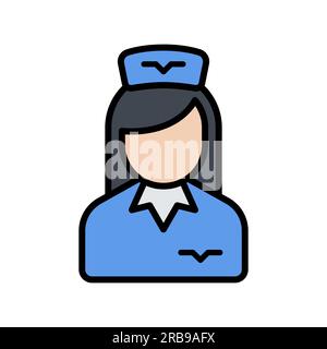 stewardess line color filled icons isolated Stock Vector