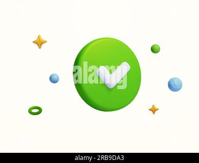 3d green check mark in circle, minimal style, isolated on background. Concept for validation, passed, approved, done, select, safe account, data, transaction, antivirus. 3d vector illustration. Vector illustration Stock Vector