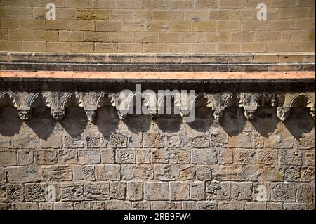 Architectural detail with Norman and Arabesque elements on the exterior of the Gothic Catalan style Cathedral of Palermo in Sicily, Italy. Stock Photo