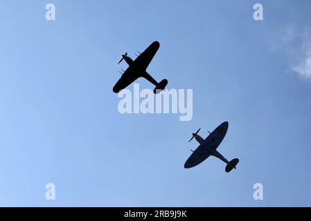 Silverstone, UK. 08th July, 2023. Circuit atmosphere - air display. 08.07.2023. Formula 1 World Championship, Rd 11, British Grand Prix, Silverstone, England, Qualifying Day. Photo credit should read: XPB/Press Association Images. Credit: XPB Images Ltd/Alamy Live News Stock Photo