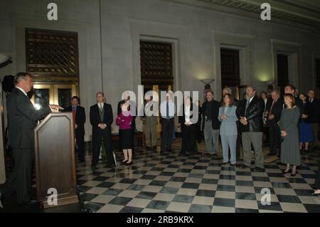 Department of the Interior University-sponsored reception marking the opening of the Interior Museum exhibit, 'The Vietnam Veterans Memorial: America Responds,' with remarks by guests including Vietnam Veterans Memorial Fund Founder and President Jan Scruggs Stock Photo