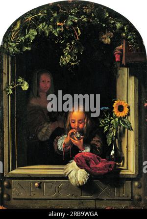 Boy Blowing Bubbles 1663 by Frans van Mieris the Elder Stock Photo