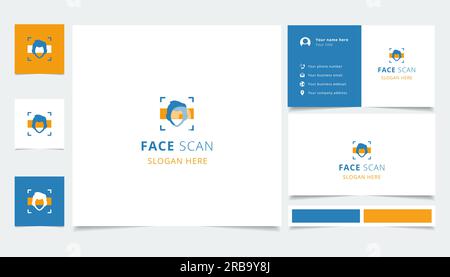 Face scan logo design with editable slogan. Branding book and business card template. Stock Vector