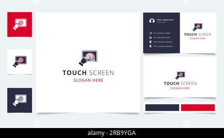 Touch screen logo design with editable slogan. Branding book and business card template. Stock Vector