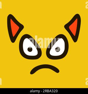 Evil devil emoticon in doodle style yellow background. Vector Illustration Stock Vector