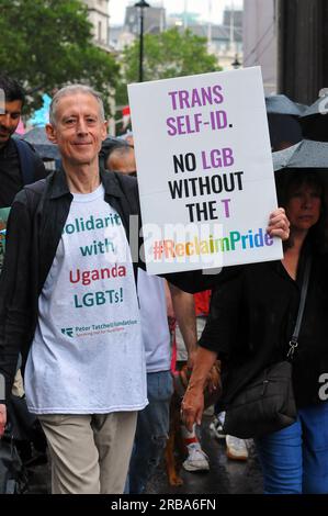 London, UK. 8th July, 2023.  Peter Gary Tatchell (born 25 January 1952) is an Australian-born British human rights campaigner, best known for his work with LGBT social movements. Trans  Pride 2023: Thousands march in ‘biggest ever' call for Trans rights. Credit: JOHNNY ARMSTEAD/Alamy Live News Stock Photo