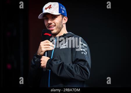 Silverstone, UK. 08th July, 2023. Pierre Gasly (FRA) Alpine F1 Team on the FanZone Stage. 08.07.2023. Formula 1 World Championship, Rd 11, British Grand Prix, Silverstone, England, Qualifying Day. Photo credit should read: XPB/Press Association Images. Credit: XPB Images Ltd/Alamy Live News Stock Photo
