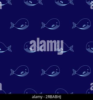 Endless pattern with whales on a blue background. Stock Vector
