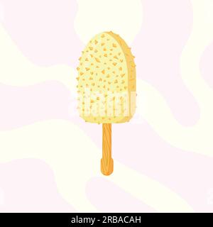 Ice cream on a stick with white chocolate and nuts. Stock Vector