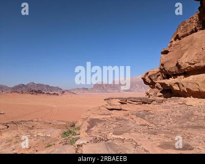 Wadi Rum Desert, Jordan. The red desert and Jabal Al Qattar mountain.Where some famous movies where shot,Star Wars,Lawrence of Arabia. Stock Photo
