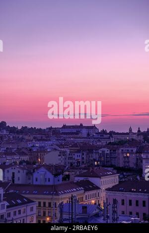 Sunset over the city in Czech Republic. Sunset in Brno. Brno in Golden hour Stock Photo