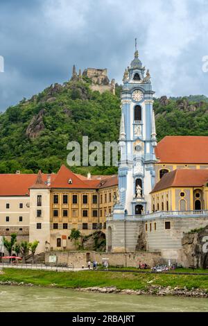 Dürnstein, Lower Austria – AT - June 8, 2023 The picturesque Dürnstein, a small town on the Danube River. Famous for the Dürnstein Abbey’s blue tower Stock Photo