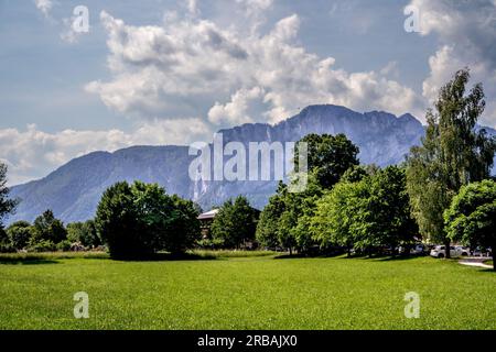 Mondsee, Upper Austria – AT – June 7, 2023 Horizontal view of the idillic Austrian countryside  with the Austrian PreAlps in the distance. Stock Photo