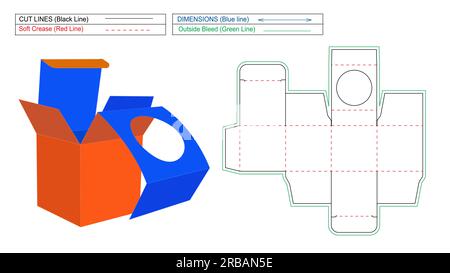 Resizeable and editable Reverse tuck end box die line and packaging design template, die cut and 3D vector render box Stock Vector