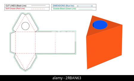 Tissue box, triangle tissue box die line template and 3D vector illustration Stock Vector