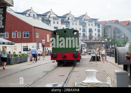 Bristol, England - June 16th 2023: Steam train ride on Bristol Harbour Railway at M Shed Stock Photo