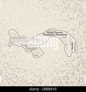 Panama shape with country names word cloud in multiple languages. Panama border map on charming triangles scattered around. Stock Vector