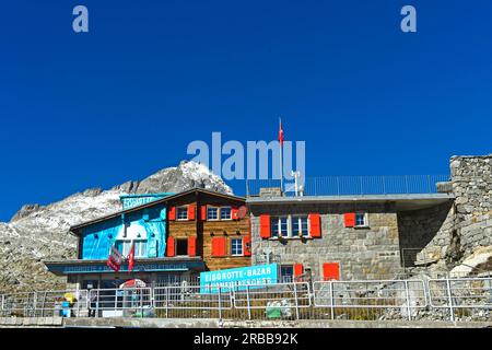 Entrance to the ice grotto in the Rhone Glacier, Furka Pass, Belvedere, Obergoms, Valais, Switzerland Stock Photo