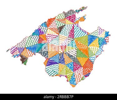 Kid style map of Majorca. Hand drawn polygons in the shape of Majorca. Vector illustration. Stock Vector