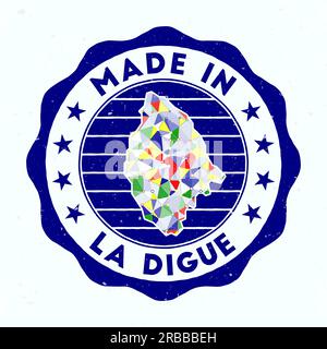 Made In La Digue. Island round stamp. Seal of La Digue with border shape. Vintage badge with circular text and stars. Vector illustration. Stock Vector