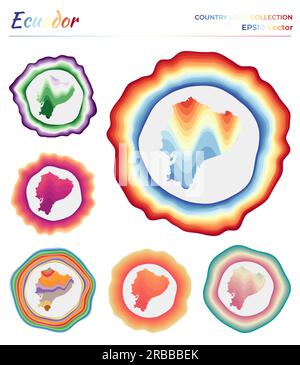 Ecuador logo collection. Colorful badge of the country. Layers around Ecuador border shape. Vector illustration. Stock Vector