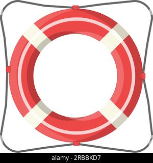 Lifebuoy icon in white and red color with a rope. Vector illustration Stock Vector