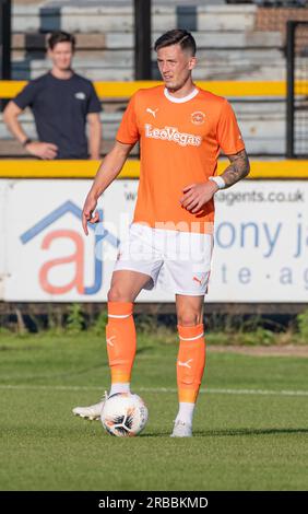 Southport, Merseyside, England, 7th July 2023. Blackpool's Oliver Casey on the ball, during Southport Football Club V Blackpool Football Club at Haig Avenue, in a pre season friendly. (Credit Image: ©Cody Froggatt/Alamy Live News) Stock Photo