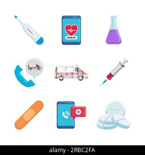 Medical and healthcare element vector illustration in flat style. Medical icon set Stock Vector