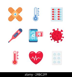 Medical and healthcare element vector illustration in flat style. Medical icon set Stock Vector