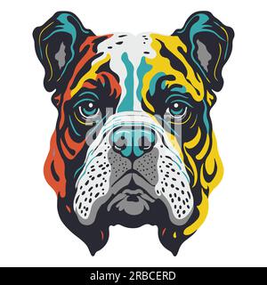 Isolated art of the Bulldog head, street graphic design style with flat color on white background. Pattern graphic of dog design. Stock Photo