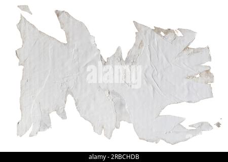 White poster paper was glued and peeled off the wall on white background with clipping path Stock Photo