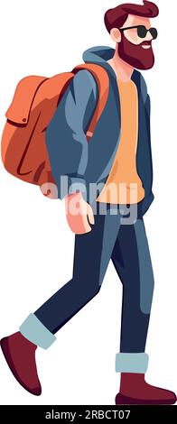 One person hiking with backpack in nature Stock Vector
