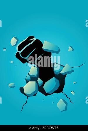Vector illustration of fist breaking the wall Stock Vector