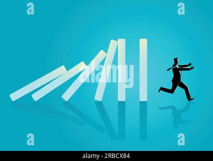 Business concept vector illustration of a businessman running away from domino effect Stock Vector