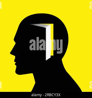 Human brain concept graphic, human head with books, knowledge, learning concept Stock Vector